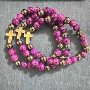 Purple and black zinc cross bracelet